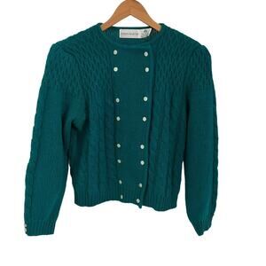 Vintage Robert Scott Ltd.Teal 100% Wool  Double-breasted Cardigan Sweater